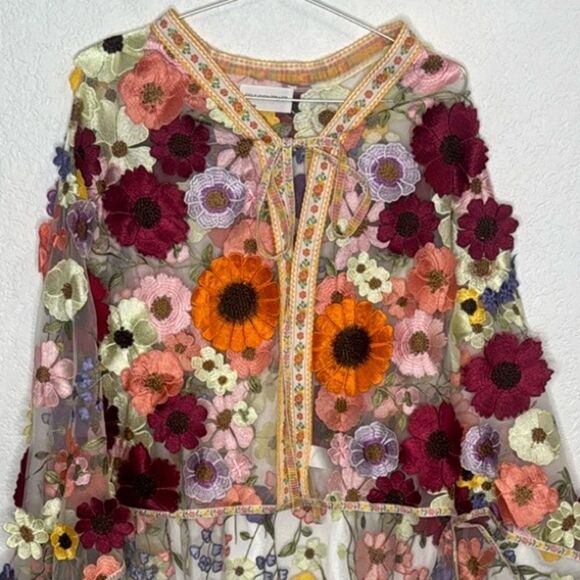 New Anthropologie Self Contrast Floral Appliqué Duster One Size - Picture 4 of 11